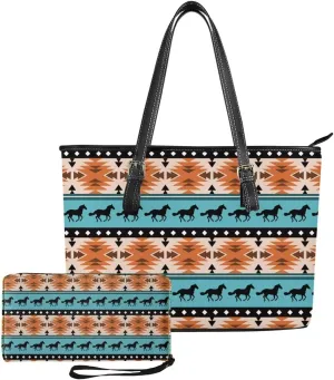 2024 Western Aztec Print Handbags For Women Purses And Handbags 2 Piece Tote Bag Large Capacity Travel Totes