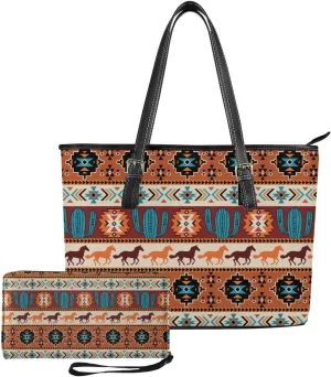 2024 Western Aztec Print Handbags For Women Purses And Handbags 2 Piece Tote Bag Large Capacity Travel Totes