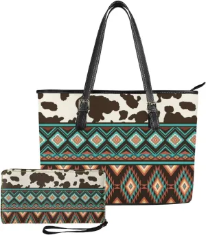 2024 Western Aztec Print Handbags For Women Purses And Handbags 2 Piece Tote Bag Large Capacity Travel Totes