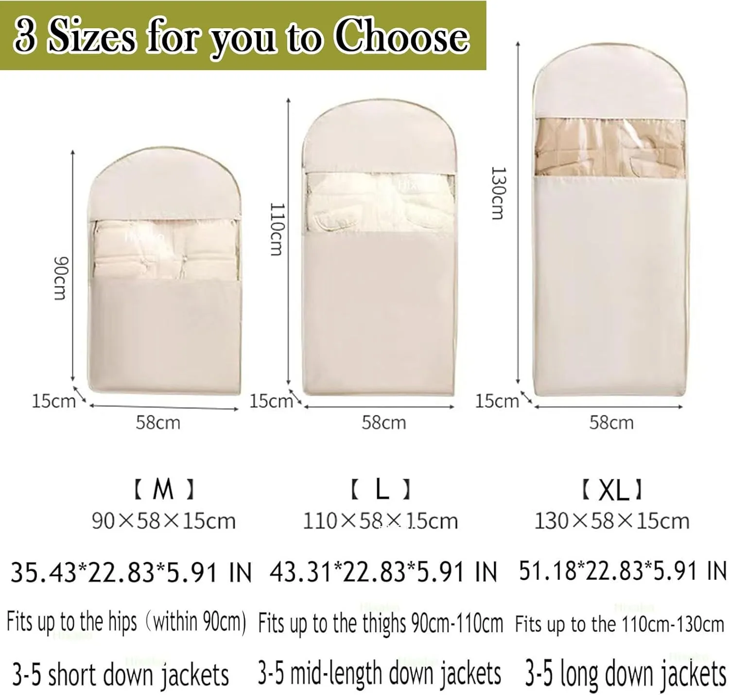 2025 New Space Saving Hanging Garment Bag with Self Compression Zipper, Space Saver Closet Organizer Protector, Dust & Moisture Proof Storage Cover Bags for Down Coat, Sweater (Beige,3 Mix)