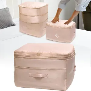 2025 Ultra Space Saving Self Compression Organizers, Double Zipper Compression Packing Cubes for Bedding, Comforter Storage Bag for Blankets Duvet Quilts Pillows Queen King (Beige, X-Large)