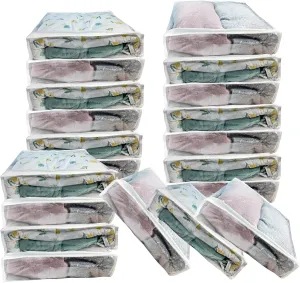 20Pcs Large Clear Vinyl Zippered Storage Bags with Handle - 16 * 12 * 4Inch Blankets Clothes Bed Sheet Storage Bags with Zipper for Closet Sweater Small Quilt Pillow