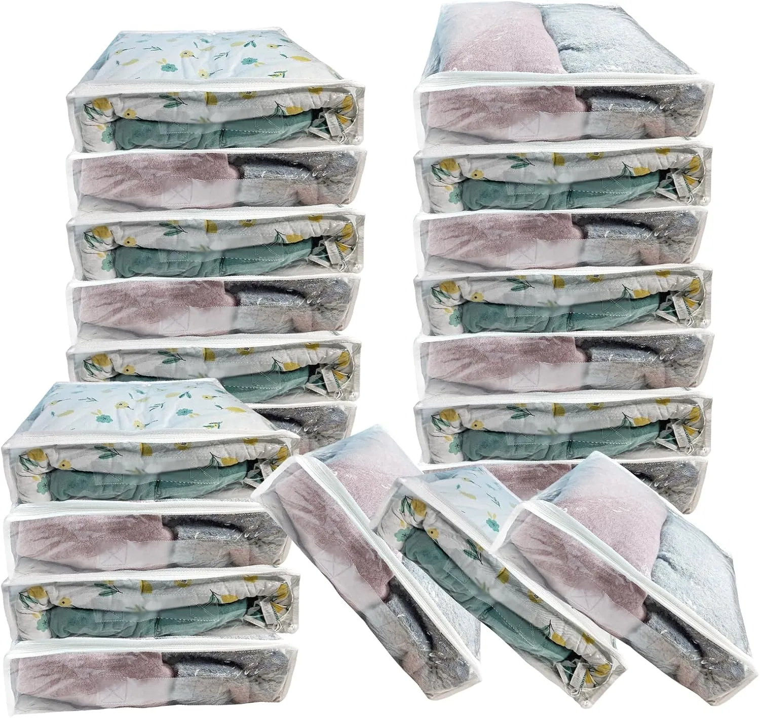 20Pcs Large Clear Vinyl Zippered Storage Bags with Handle - 16 * 12 * 4Inch Blankets Clothes Bed Sheet Storage Bags with Zipper for Closet Sweater Small Quilt Pillow