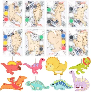24 Set Dinosaurs Party Favors Jungle Craft Kits Supplies DIY Dinosaurs Jungle Wooden Painting Kit Wooden Coloring Crafts Birthday Goodie Bags Gifts Prizes