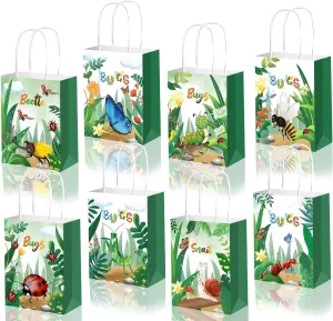 24Pack Insect Themed Party Favor Bags, Ladybug Butterfly Bee Patterned Paper Gift Bags for Birthday Baby Shower Party Supplies