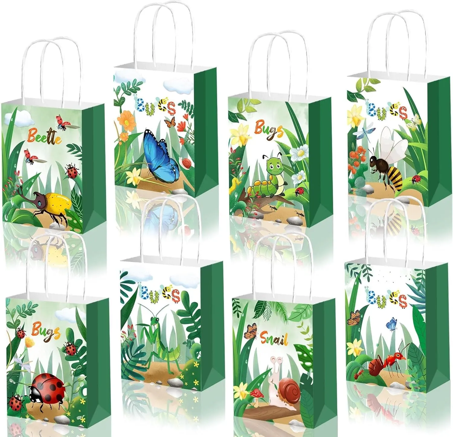 24Pack Insect Themed Party Favor Bags, Ladybug Butterfly Bee Patterned Paper Gift Bags for Birthday Baby Shower Party Supplies