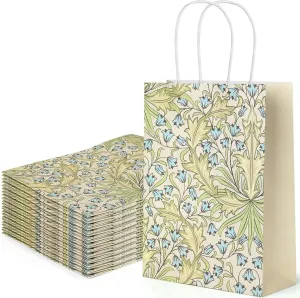 24Pack William Morris Paper Gift Bags with Handles Vintage Flowers Printed Goodie Gift Bags for Birthday Wedding Spring Holidays Tea Party Supplies (Style4)