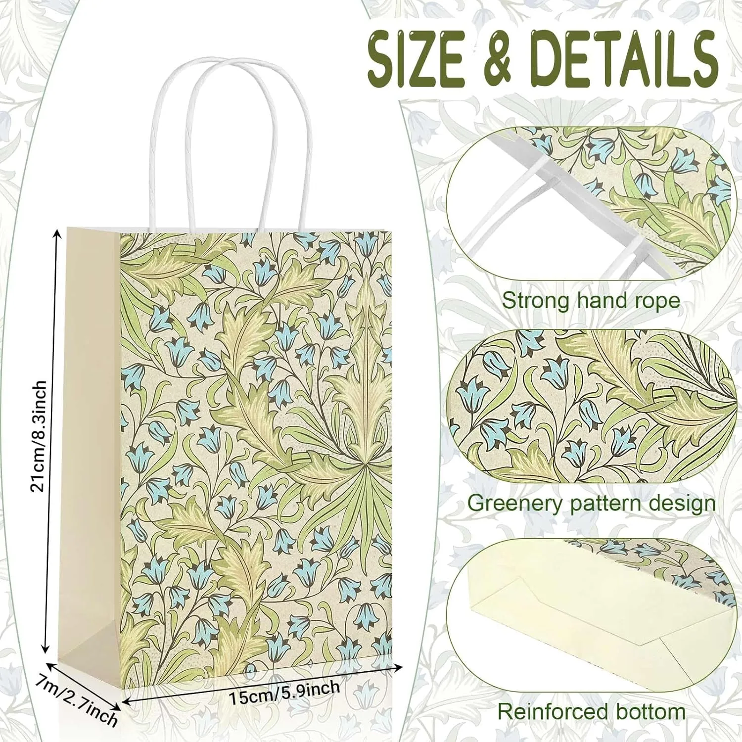 24Pack William Morris Paper Gift Bags with Handles Vintage Flowers Printed Goodie Gift Bags for Birthday Wedding Spring Holidays Tea Party Supplies (Style4)
