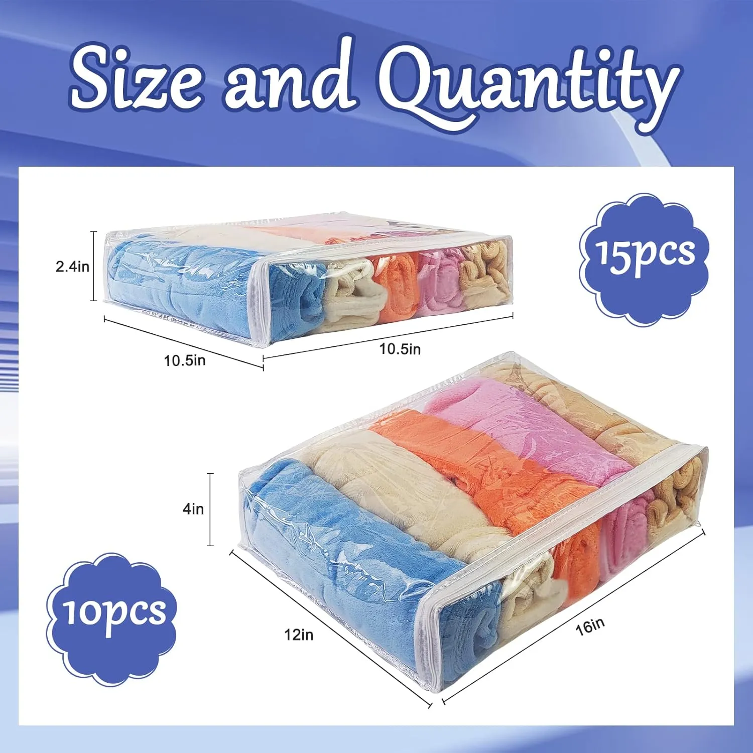 25Pcs Clear Vinyl Zippered Storage Bags，Blankets Storage Bags Plastic Storage Bags for Sweater Clothes Bed Sheet Organizer with Zipper for Closet Linen Sweater Bed Sheet Pillow