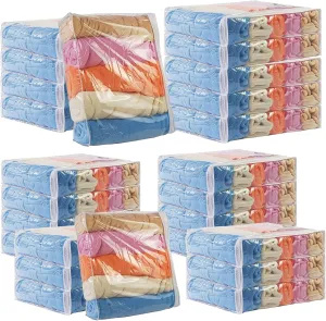 25Pcs Clear Vinyl Zippered Storage Bags，Blankets Storage Bags Plastic Storage Bags for Sweater Clothes Bed Sheet Organizer with Zipper for Closet Linen Sweater Bed Sheet Pillow