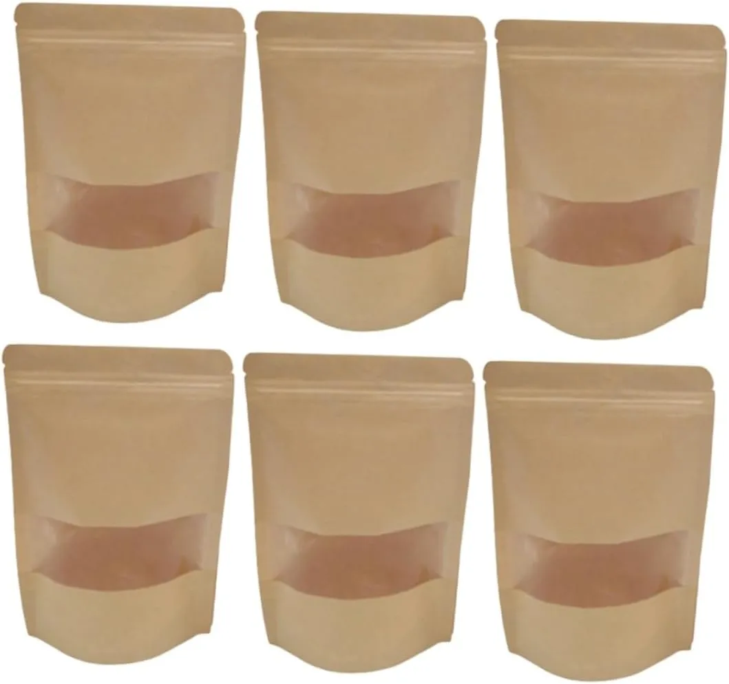 25Pcs Zipper Self Sealing Bags with Window for Tea Snacks Food Grade Packaging for Treats and Dried Foods