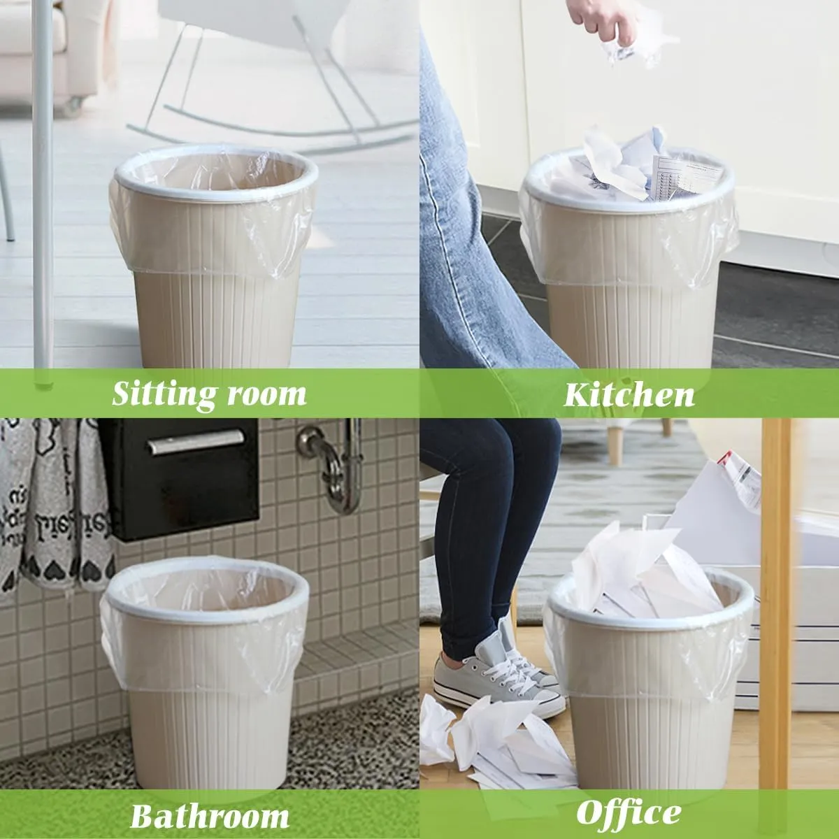 2.6 Gallon 330 Counts Strong Trash Bags Garbage Bags by Teivio, Bathroom Trash Can Bin Liners, Small Plastic Bags for home office kitchen (Clear)