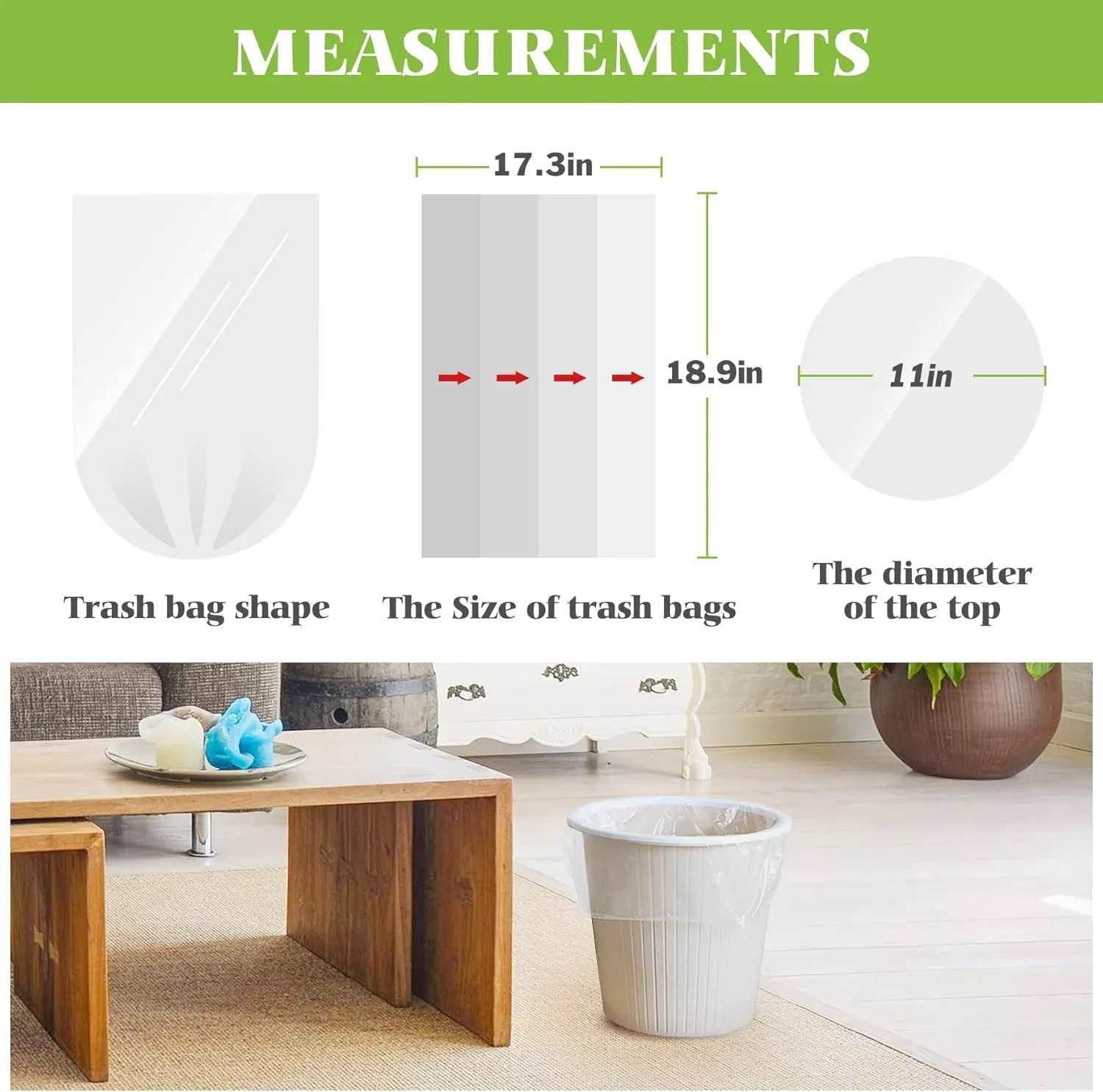 2.6 Gallon 330 Counts Strong Trash Bags Garbage Bags by Teivio, Bathroom Trash Can Bin Liners, Small Plastic Bags for home office kitchen (Clear)