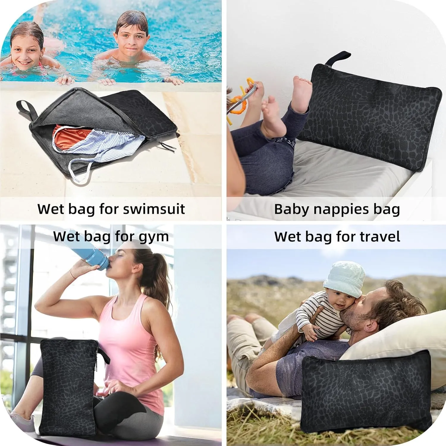 2IN1 Wet Bag, Wet Bag for Swimsuit Embedded Towel,Waterproof Swimsuit Bag,Wet Clothes Bag,Cloth Diapers,Dry Bag Gym Beach Pool Travel Essentials Machine Washable