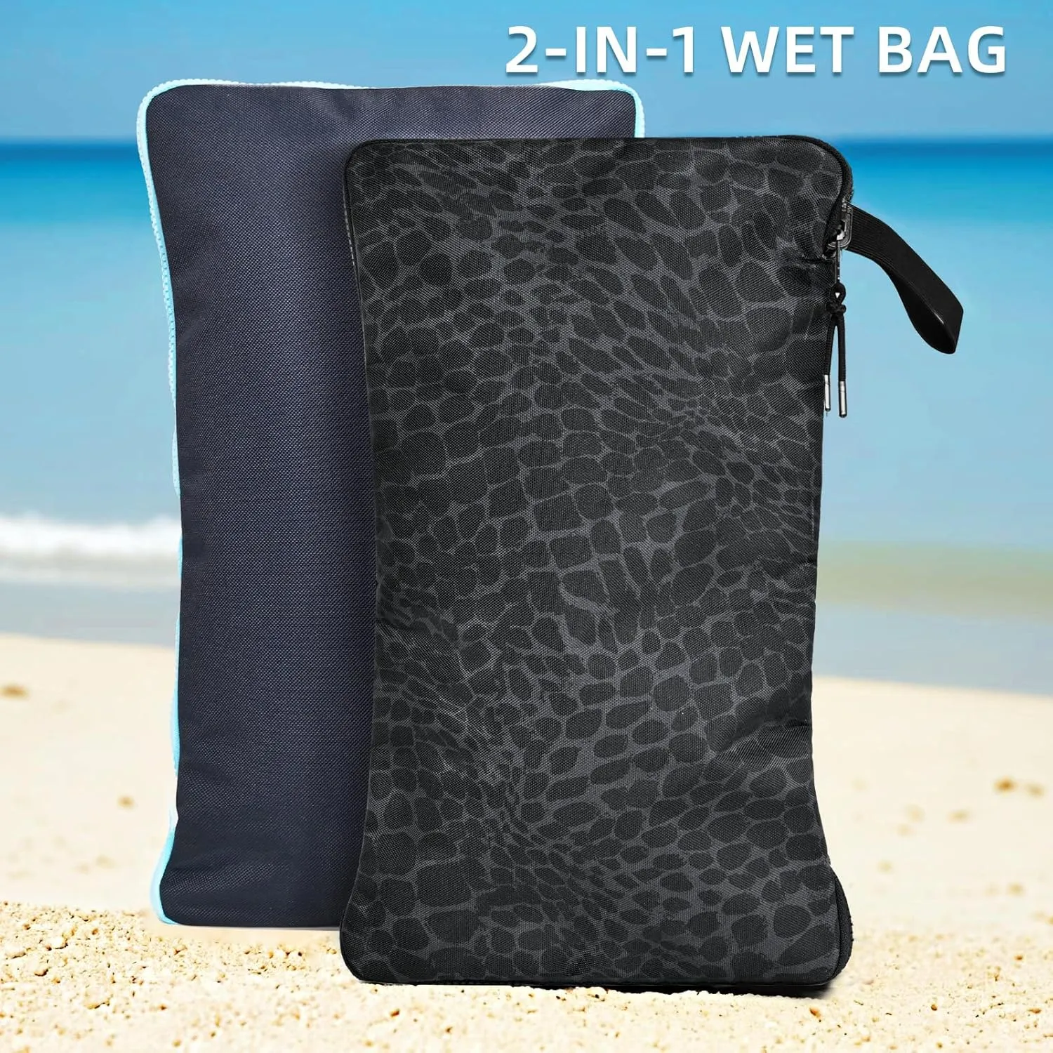 2IN1 Wet Bag, Wet Bag for Swimsuit Embedded Towel,Waterproof Swimsuit Bag,Wet Clothes Bag,Cloth Diapers,Dry Bag Gym Beach Pool Travel Essentials Machine Washable