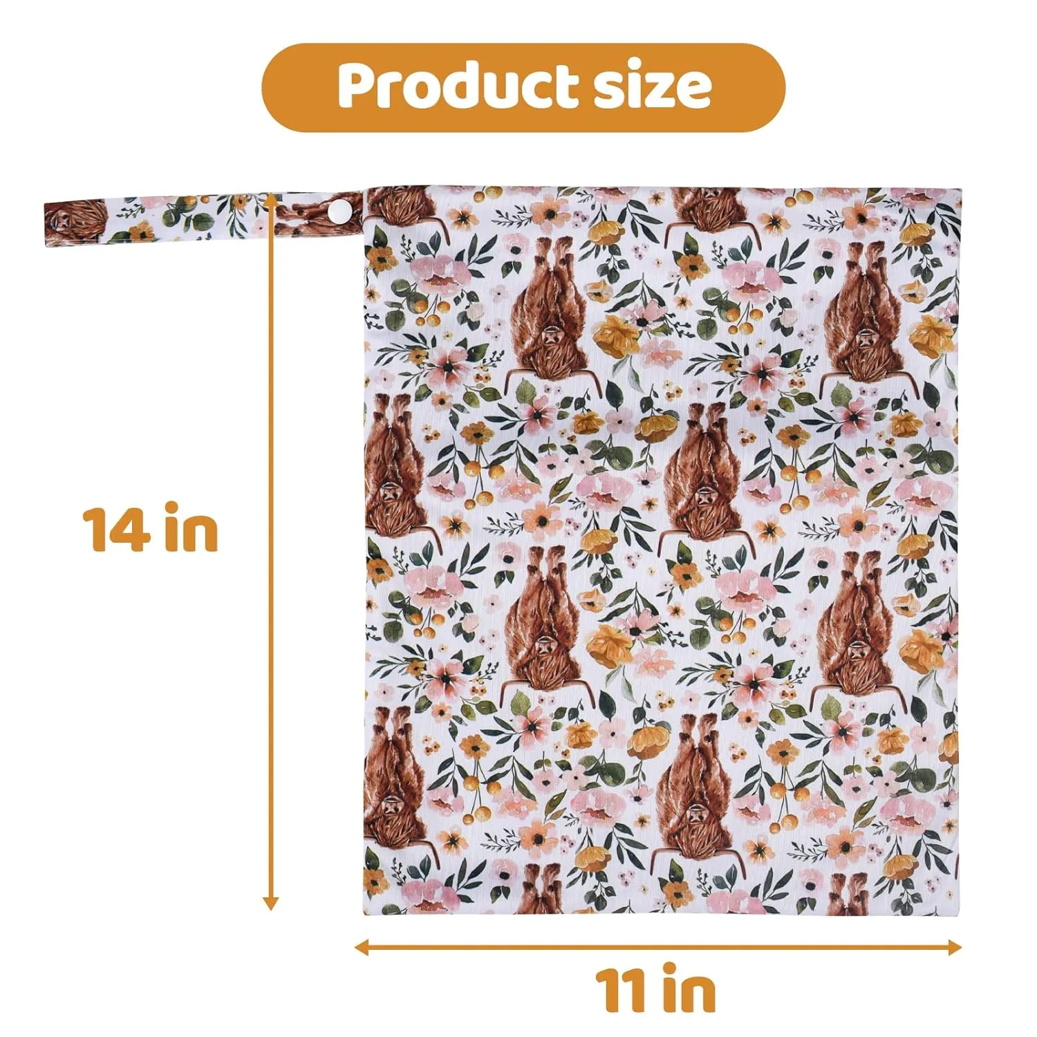 2pcs Cloth Diaper Wet Dry Bags Waterproof Reusable with Two Zippered Pockets Travel Beach Pool Stroller Daycare Soiled Baby Items Yoga Gym Bag for Swimsuits or Wet Clothes - Highland Cow