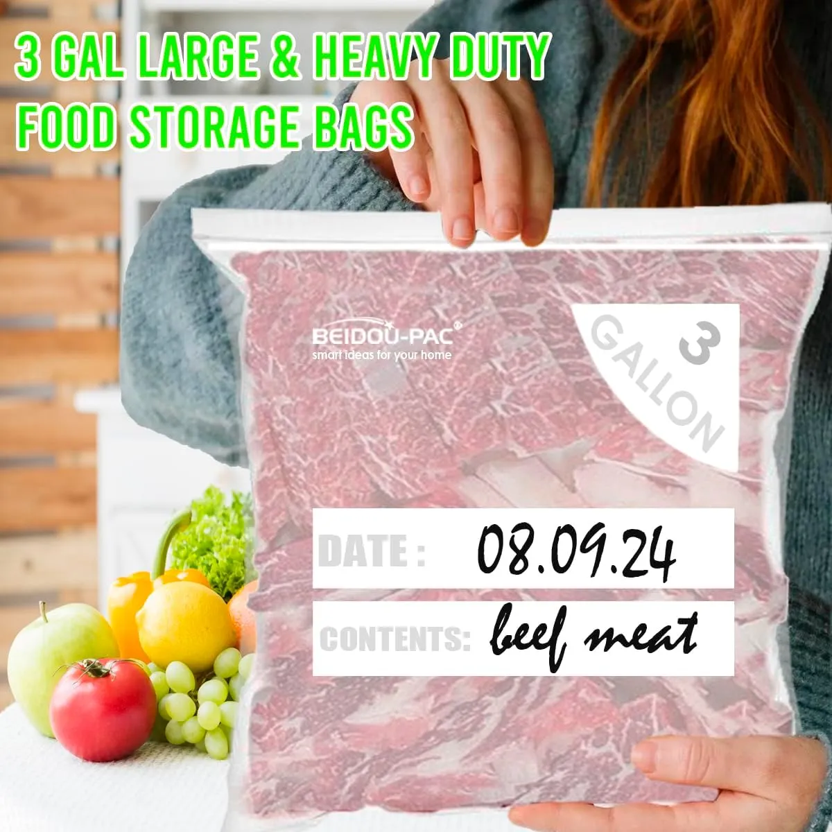 3 Gallon Large Plastic Bags with Zipper Top, | 50 Count | 2 Mil | 16" x 18" | Heavy-Duty Reusable Clear Freezer Storage Bags