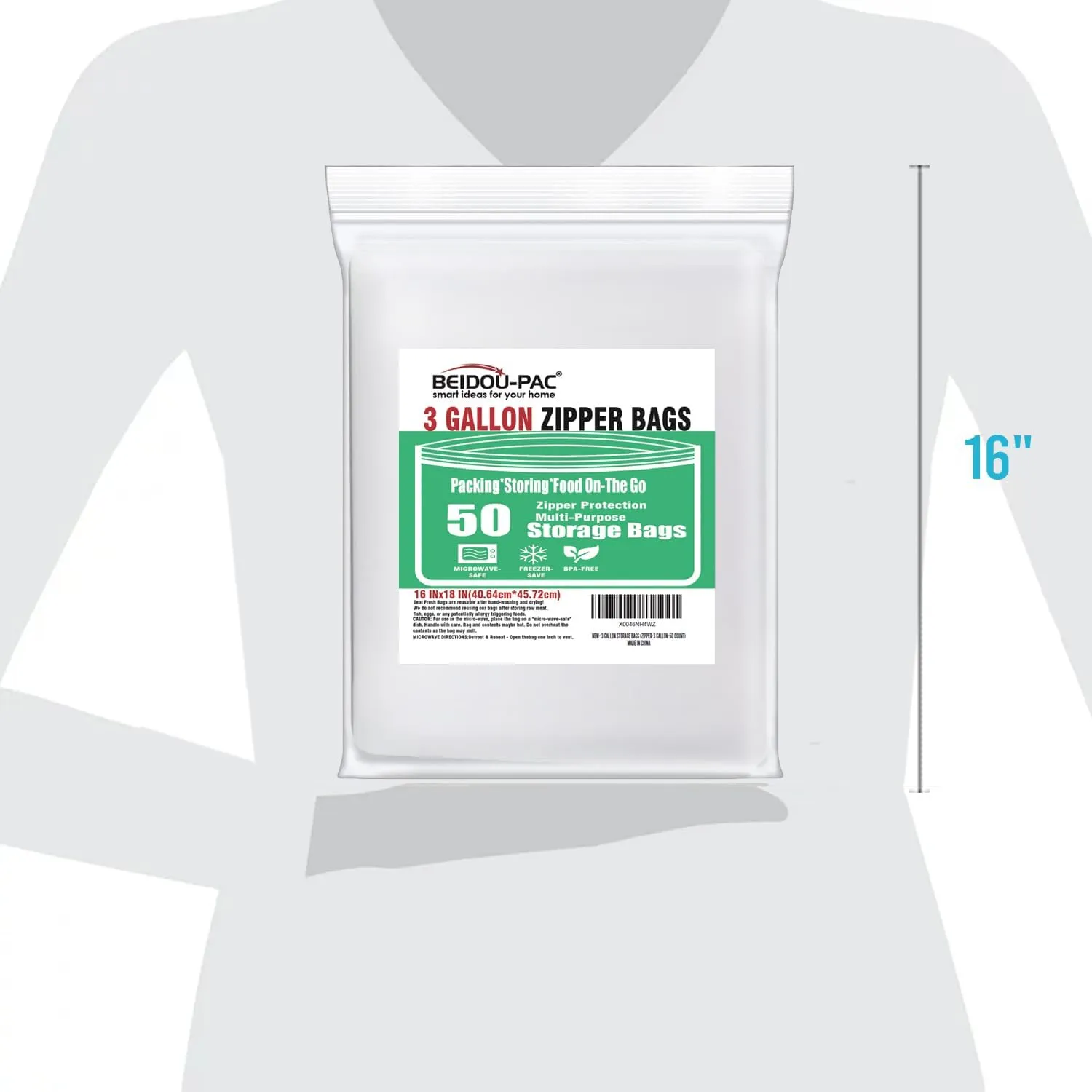 3 Gallon Large Plastic Bags with Zipper Top, | 50 Count | 2 Mil | 16" x 18" | Heavy-Duty Reusable Clear Freezer Storage Bags