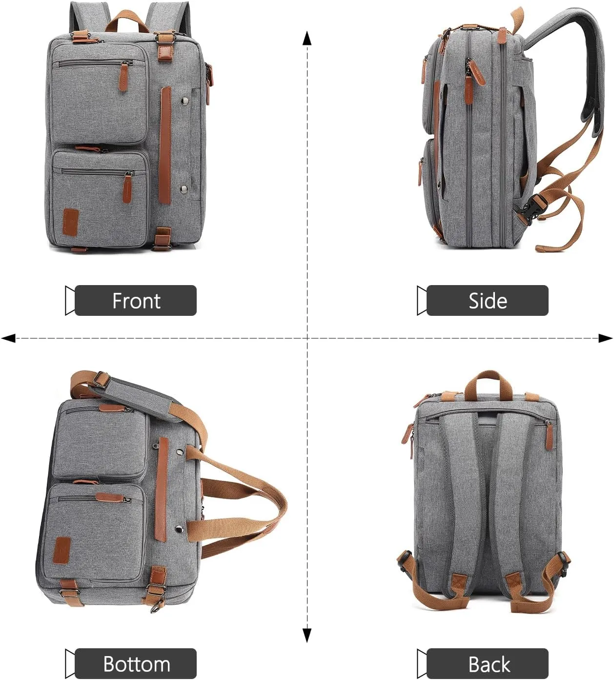 3 in 1 Computer Backpack for Men - 17.3 Inch Laptop Work Bag, Briefcase - Grey