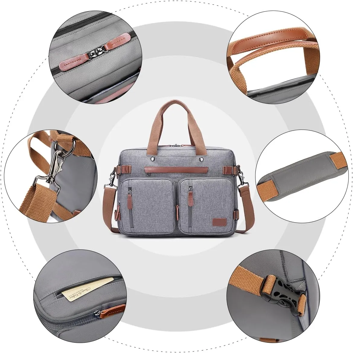 3 in 1 Computer Backpack for Men - 17.3 Inch Laptop Work Bag, Briefcase - Grey