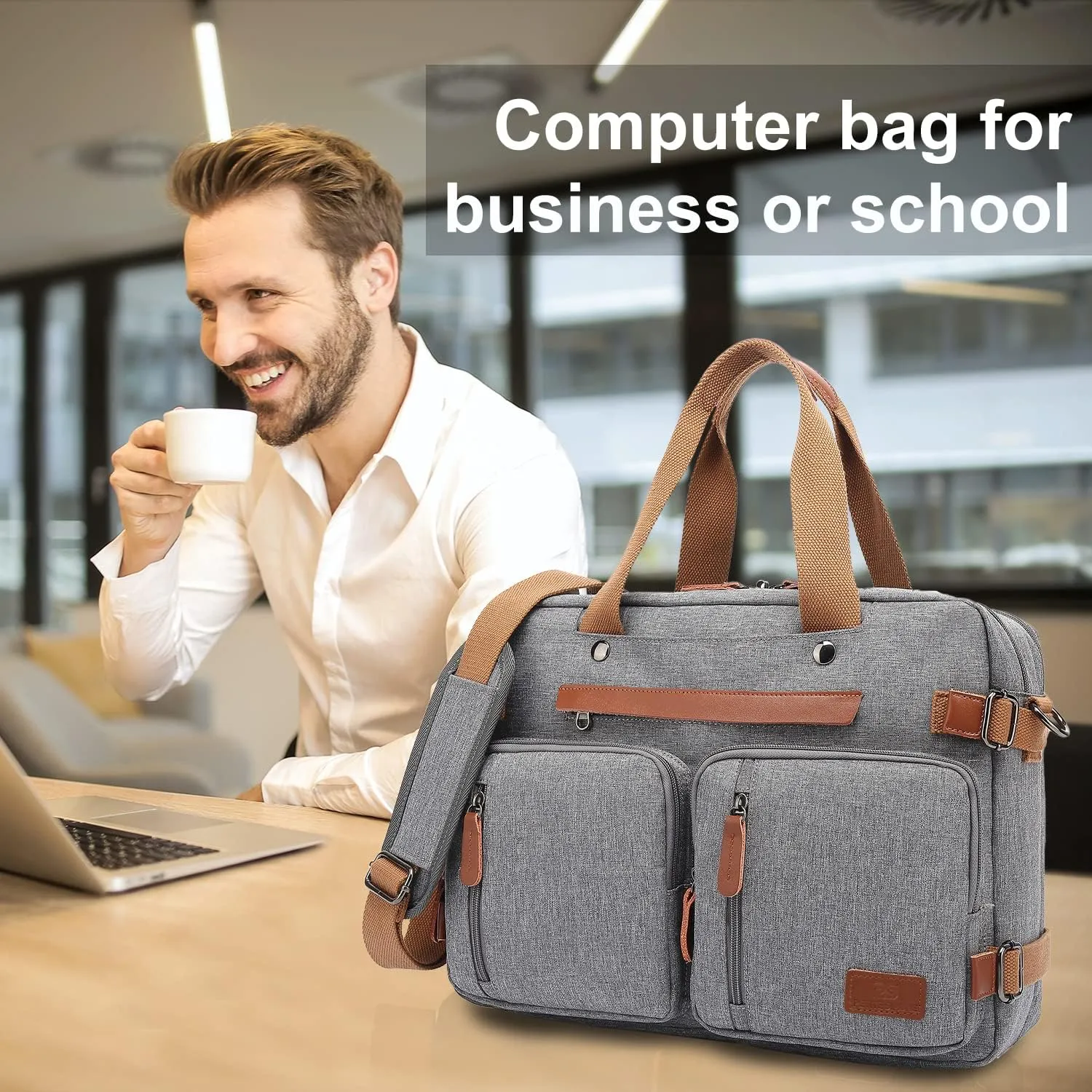 3 in 1 Computer Backpack for Men - 17.3 Inch Laptop Work Bag, Briefcase - Grey