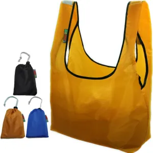 3 Pack Super Strong Ripstop Nylon Foldable Reusable Lightweight Bag Grocery Shopping Tote Bag with Built-in Pouch, RBS034 (Black, Mustard, Royal Blue)