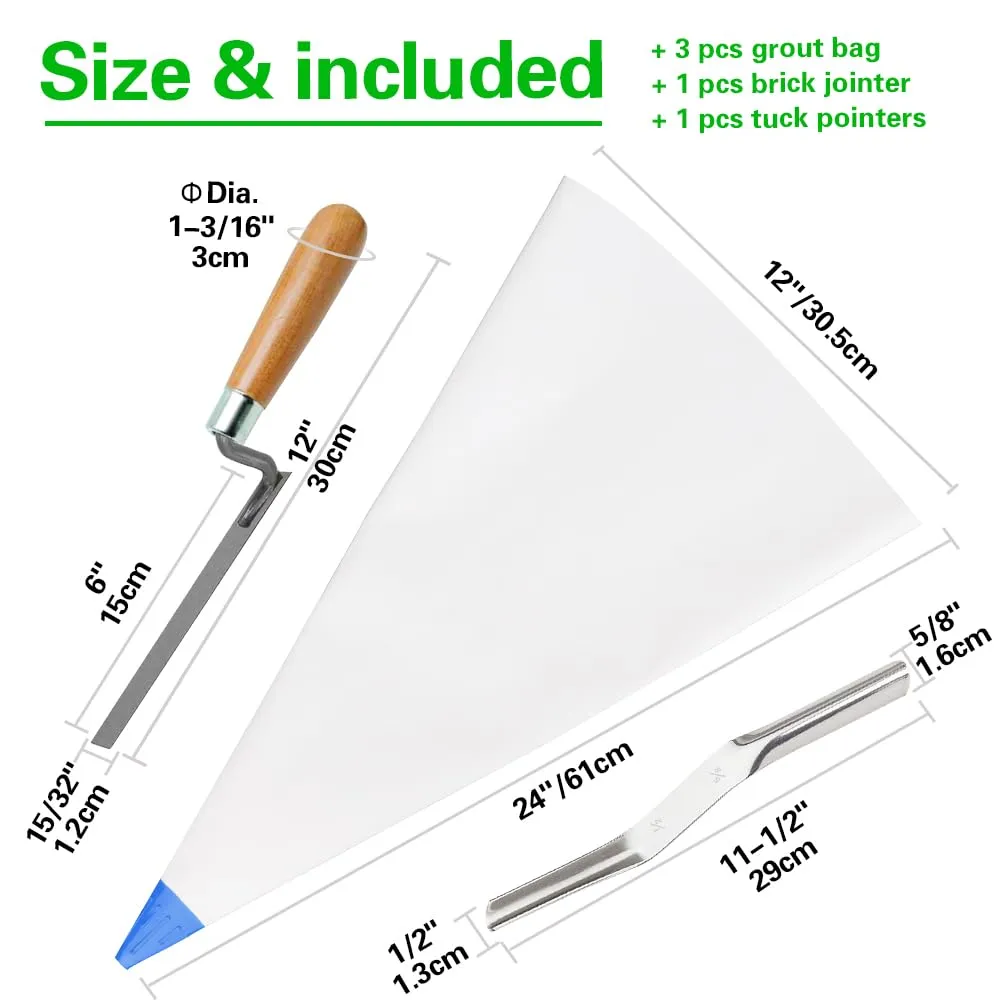 3 Pack Tile Grout Masonry Mortar Bag, 12" by 24" Heavy Duty Tear Resistant Puncture Tip Cement Sealer Bag, Mortar Bag Masonry, Grout Bag for Tile Installation, Grouting Bag (12x24 inch, Blue)