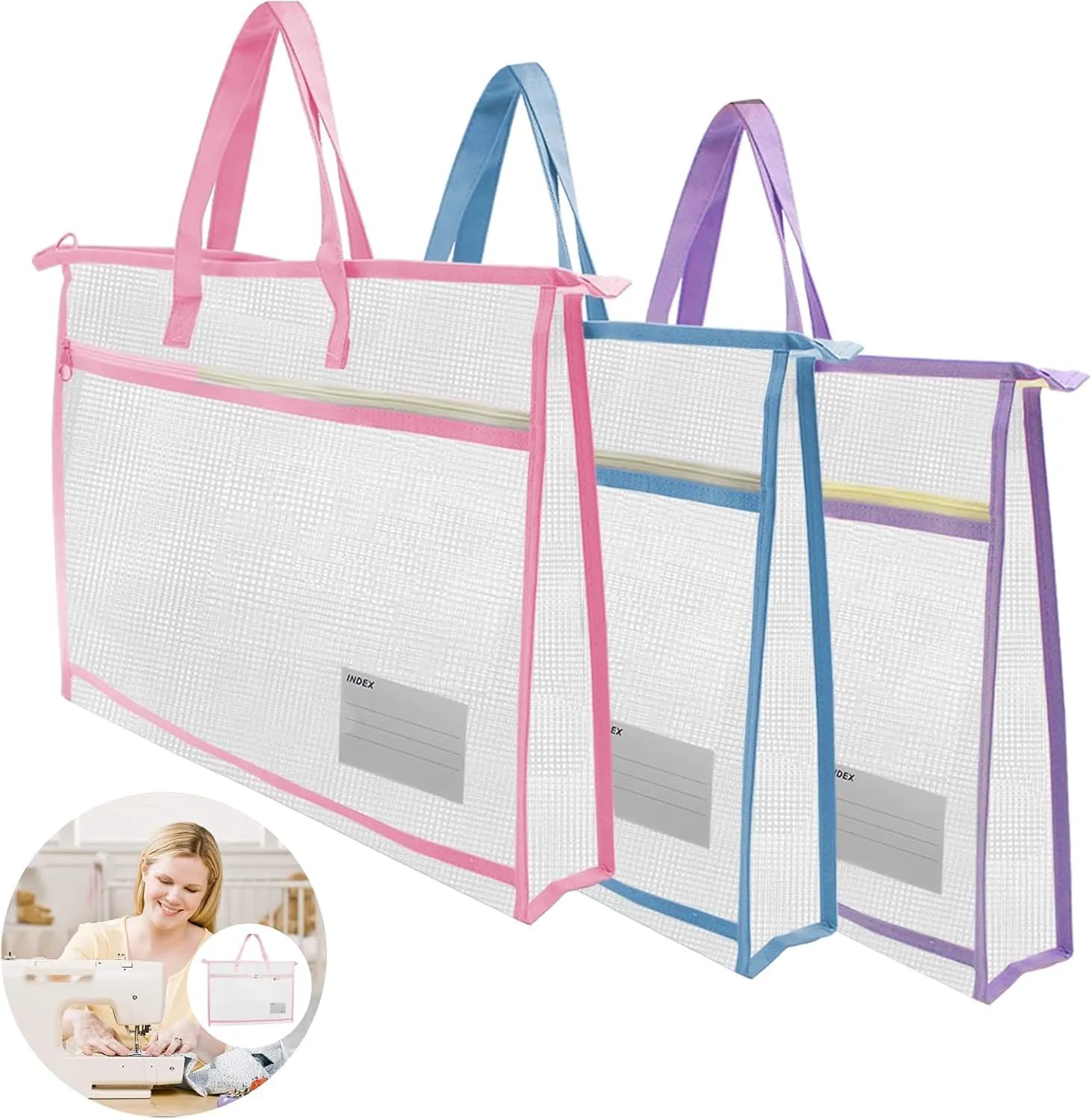 3 Pcs A3 Project Bag for Quilting Craft Storage with Handles for Art Bag Tote Bag File Carrying Bag Storage Bag