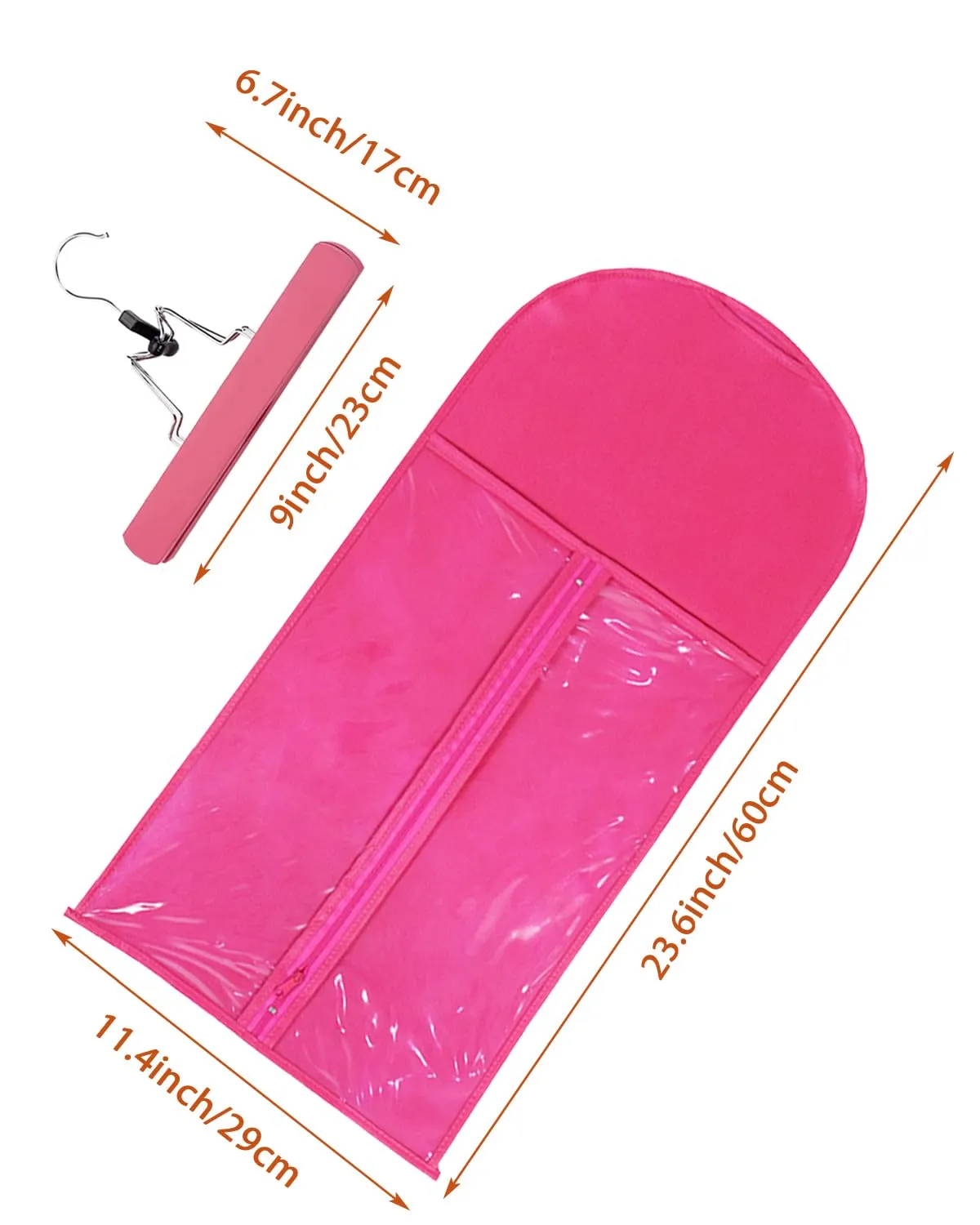 3 Pcs Hair Wig Extension Storage Bag, Hair Extensions Holder with Hanger, 11.4 * 23.6 inches, Portable Wig Bags Storage with Transparent Zipper Closure (Rose)