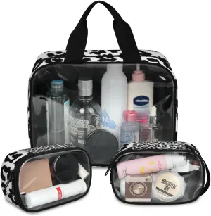 3 Piece Dramatic Leopard Print Cosmetic Bag Translucent Cosmetic Bag Clear Storage Bags Portable Toiletry Bag Makeup Bags With Zipper PVC Cosmetic Pouch For Travel Camping