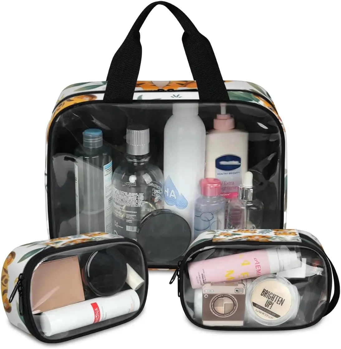 3 Piece Stealthy Tiger Cosmetic Bag Translucent Cosmetic Bag Clear Storage Bags Portable Toiletry Bag Makeup Bags With Zipper PVC Cosmetic Pouch For Travel Camping