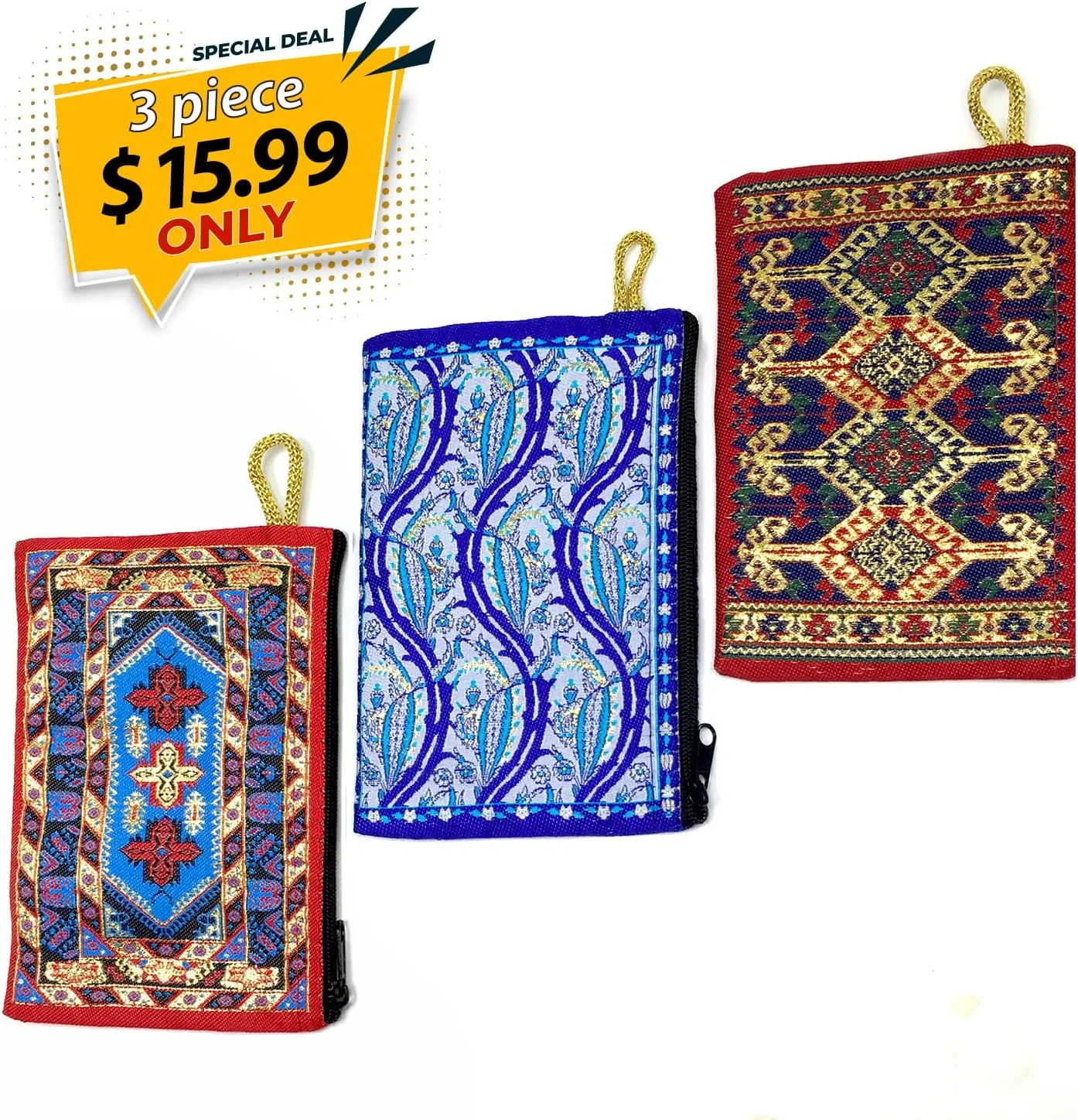 3 Pieces Authentic Patterned Versatile Purse Woven Zipper Pouch Keyring Pouch Coin Wallet Hip Purse Women Makeup Wallet (set2)