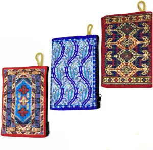 3 Pieces Authentic Patterned Versatile Purse Woven Zipper Pouch Keyring Pouch Coin Wallet Hip Purse Women Makeup Wallet (set2)