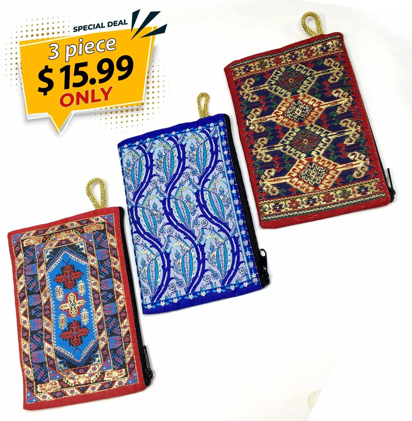 3 Pieces Authentic Patterned Versatile Purse Woven Zipper Pouch Keyring Pouch Coin Wallet Hip Purse Women Makeup Wallet (set2)