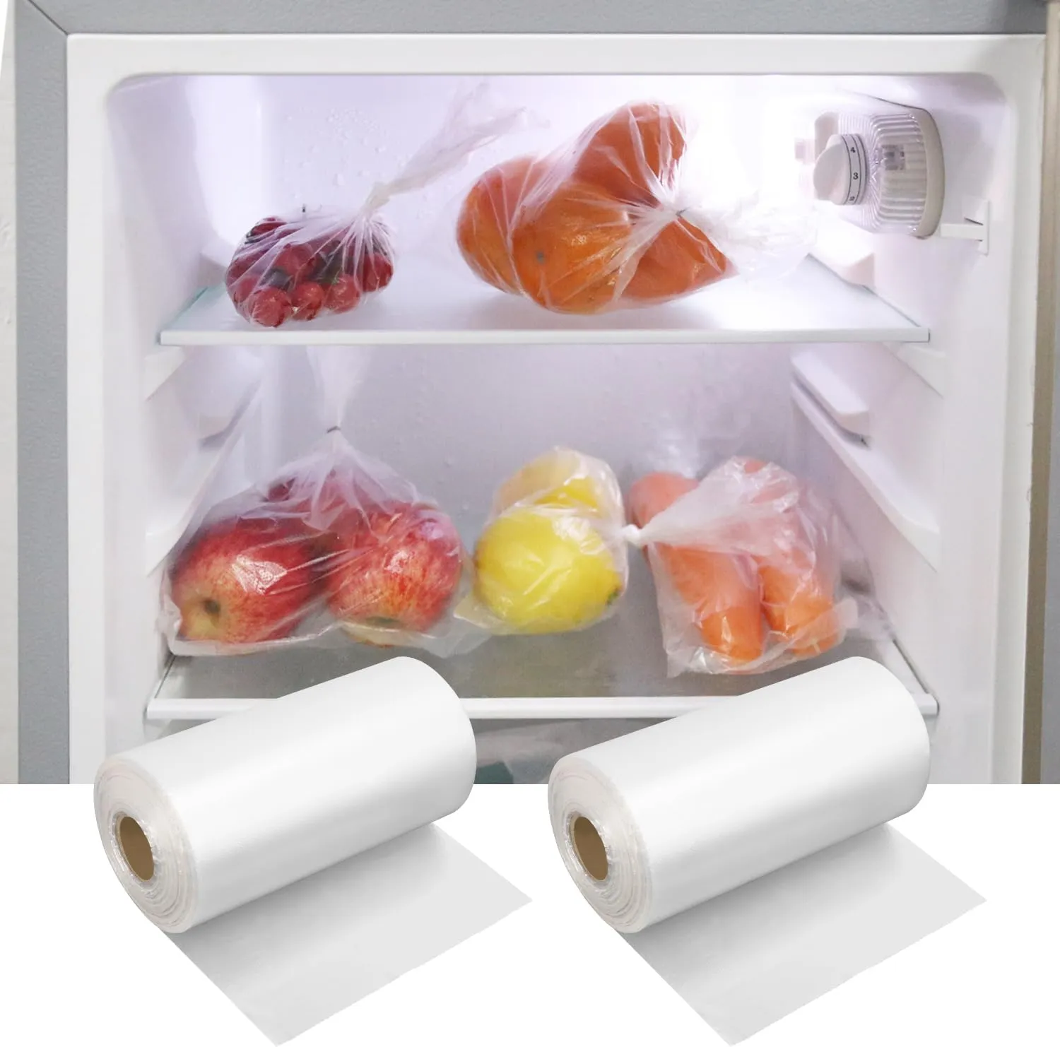 3 Roll Food Storage Bags (8 x 12 in - 1920 PCS), Plastic Roll Bags, Food Storage Roll Bags for Fresh Produce, Fruits, and Vegetables, Durable and Convenient by KUKLIPJIM., Clear