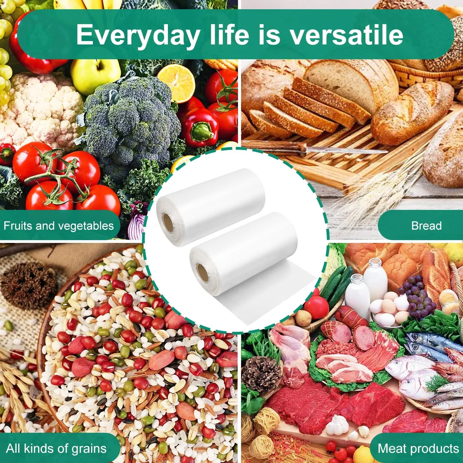 3 Roll Food Storage Bags (8 x 12 in - 1920 PCS), Plastic Roll Bags, Food Storage Roll Bags for Fresh Produce, Fruits, and Vegetables, Durable and Convenient by KUKLIPJIM., Clear