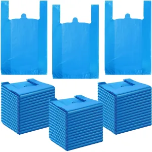 300 Pcs T Shirt Bags Bulk Plastic Bags with Handles 12 x 20 Inch Plastic Shopping Bags Plastic Grocery Bags Retail Bags for Small Business, Supermarket, Restaurant(Blue)