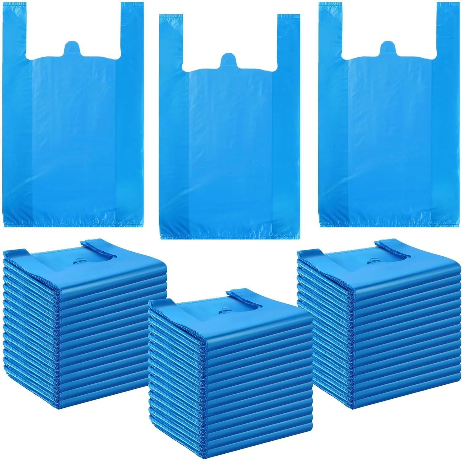 300 Pcs T Shirt Bags Bulk Plastic Bags with Handles 12 x 20 Inch Plastic Shopping Bags Plastic Grocery Bags Retail Bags for Small Business, Supermarket, Restaurant(Blue)