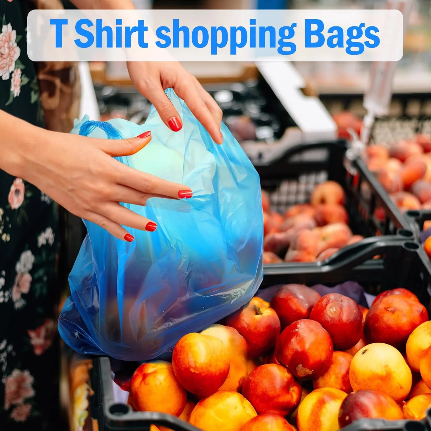 300 Pcs T Shirt Bags Bulk Plastic Bags with Handles 12 x 20 Inch Plastic Shopping Bags Plastic Grocery Bags Retail Bags for Small Business, Supermarket, Restaurant(Blue)