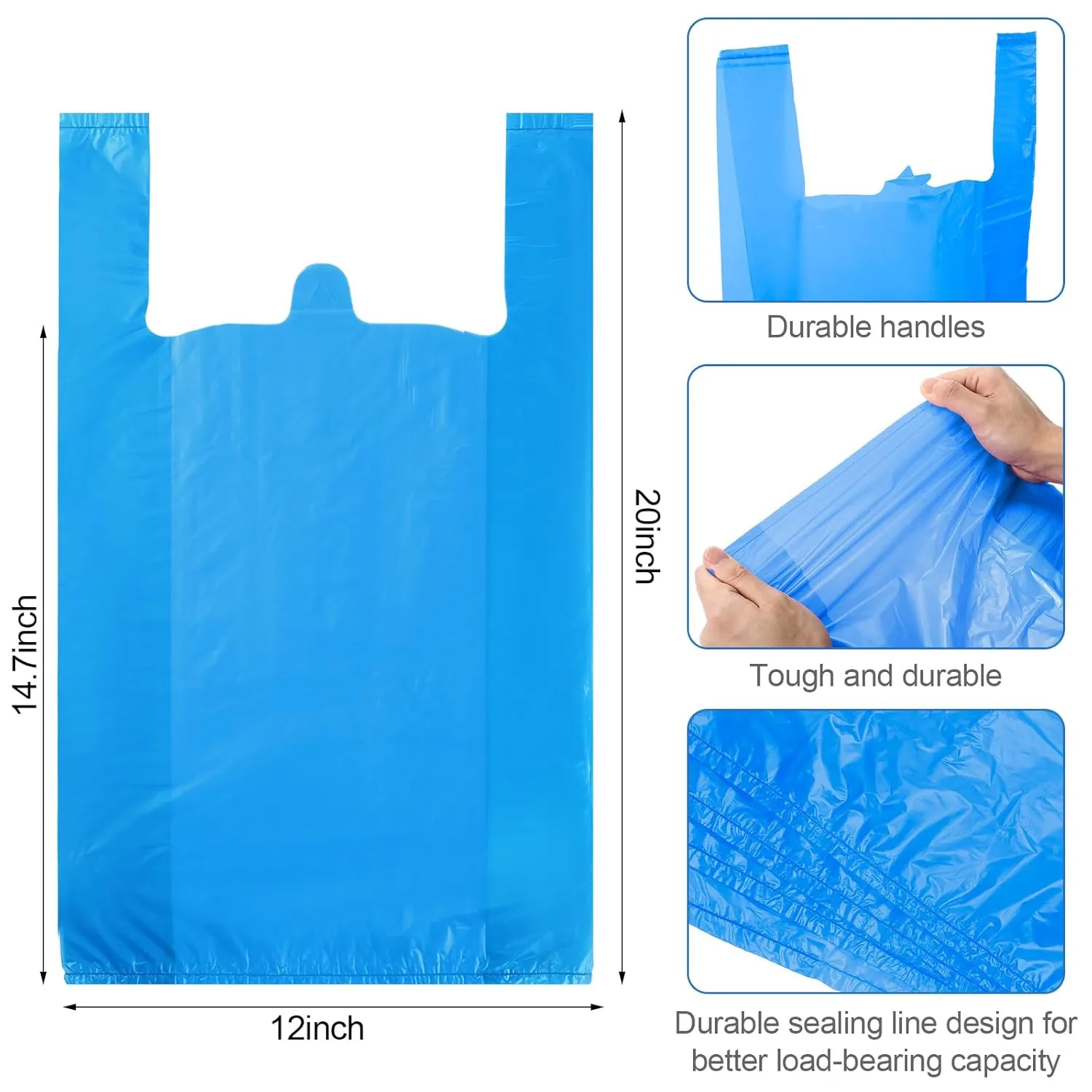 300 Pcs T Shirt Bags Bulk Plastic Bags with Handles 12 x 20 Inch Plastic Shopping Bags Plastic Grocery Bags Retail Bags for Small Business, Supermarket, Restaurant(Blue)