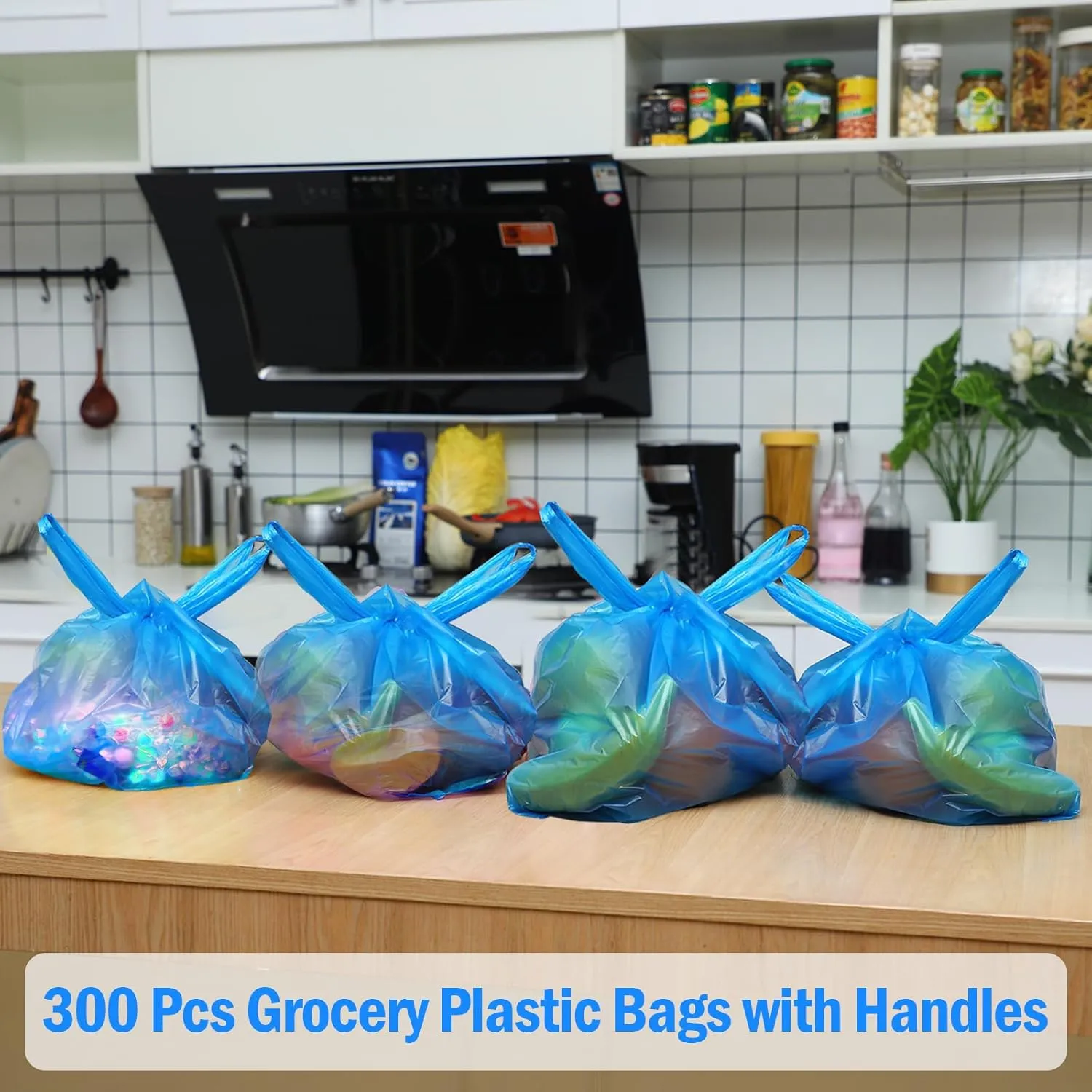 300 Pcs T Shirt Bags Bulk Plastic Bags with Handles 12 x 20 Inch Plastic Shopping Bags Plastic Grocery Bags Retail Bags for Small Business, Supermarket, Restaurant(Blue)