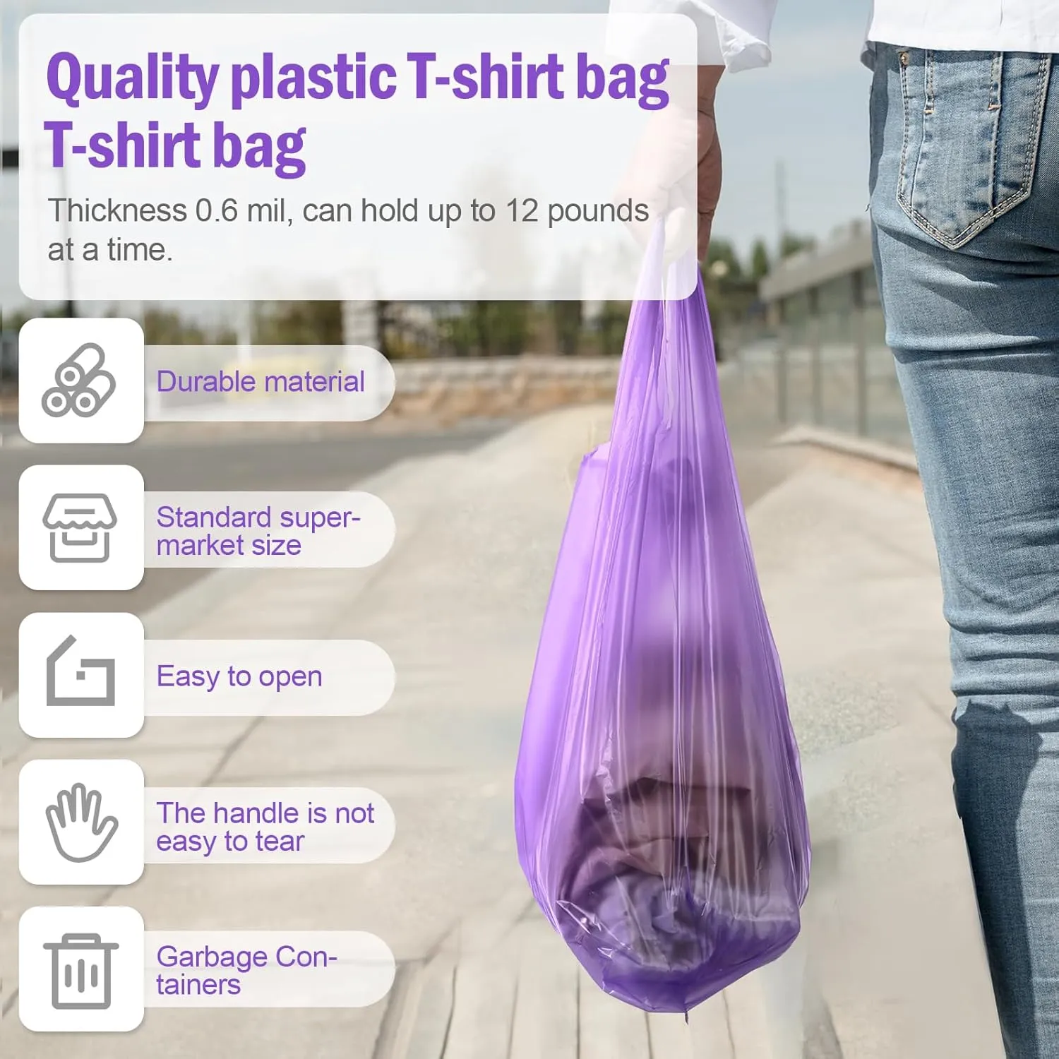 300 Pcs T Shirt Bags Bulk Plastic Shopping Grocery Retail Bags with Handles 12 x 20 Inch for Small Business, Supermarket, Restaurant