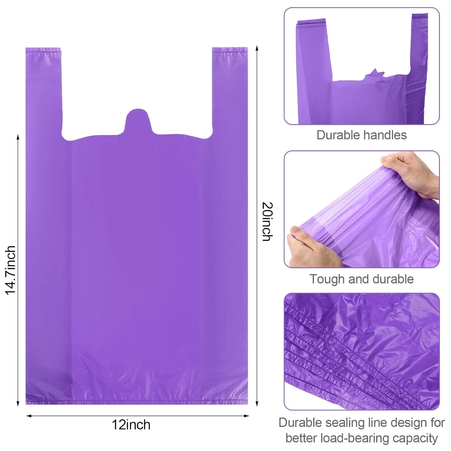 300 Pcs T Shirt Bags Bulk Plastic Shopping Grocery Retail Bags with Handles 12 x 20 Inch for Small Business, Supermarket, Restaurant