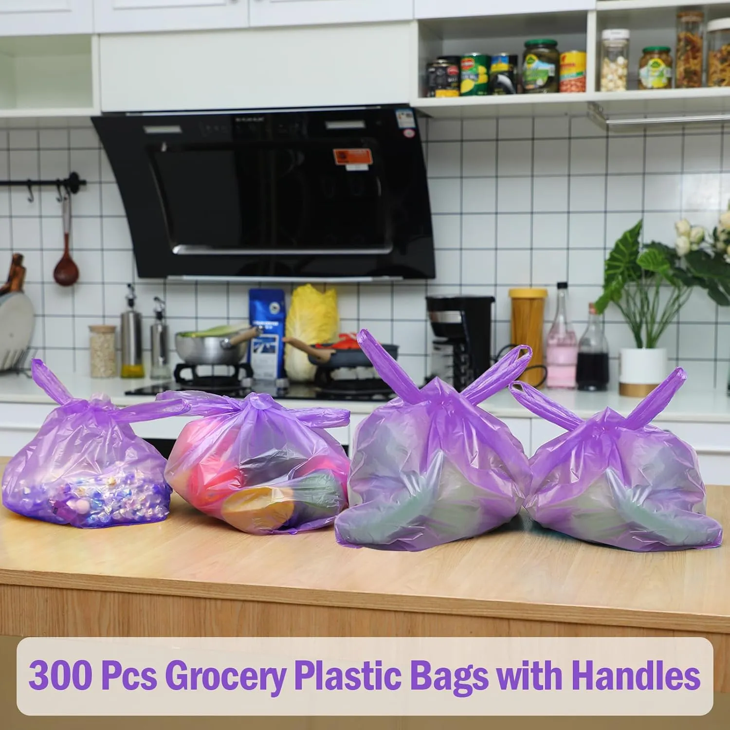 300 Pcs T Shirt Bags Bulk Plastic Shopping Grocery Retail Bags with Handles 12 x 20 Inch for Small Business, Supermarket, Restaurant