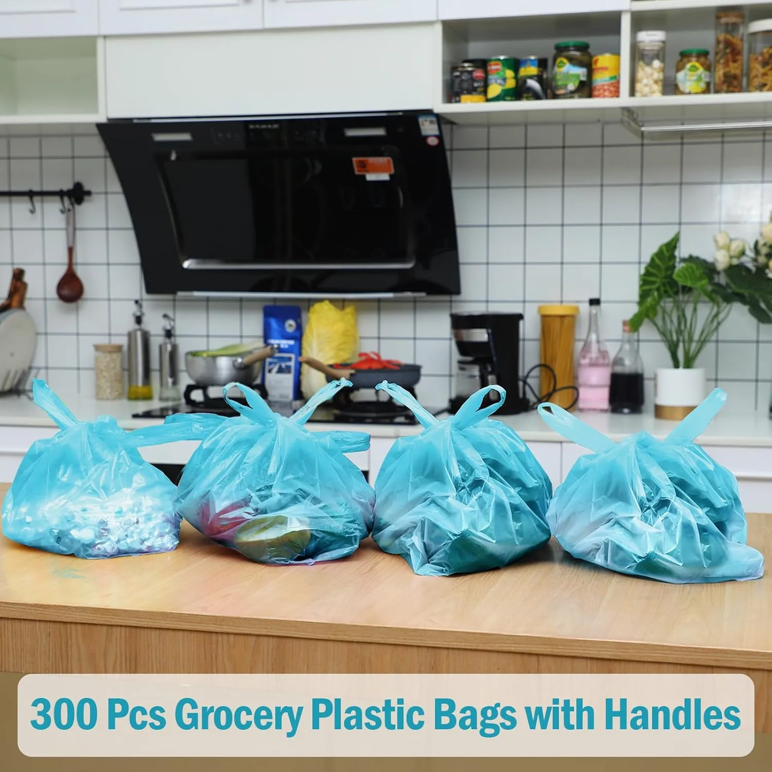 300 Pcs T Shirt Bags Bulk Plastic Shopping Grocery Retail Bags with Handles 12 x 20 Inch for Small Business, Supermarket, Restaurant(Cyan)