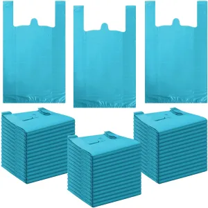 300 Pcs T Shirt Bags Bulk Plastic Shopping Grocery Retail Bags with Handles 12 x 20 Inch for Small Business, Supermarket, Restaurant(Cyan)
