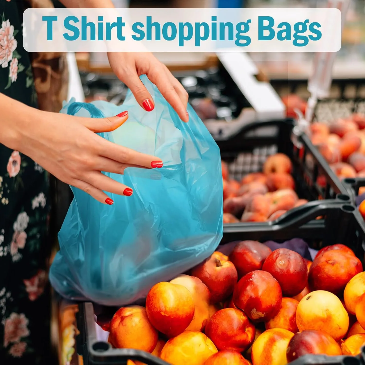 300 Pcs T Shirt Bags Bulk Plastic Shopping Grocery Retail Bags with Handles 12 x 20 Inch for Small Business, Supermarket, Restaurant(Cyan)
