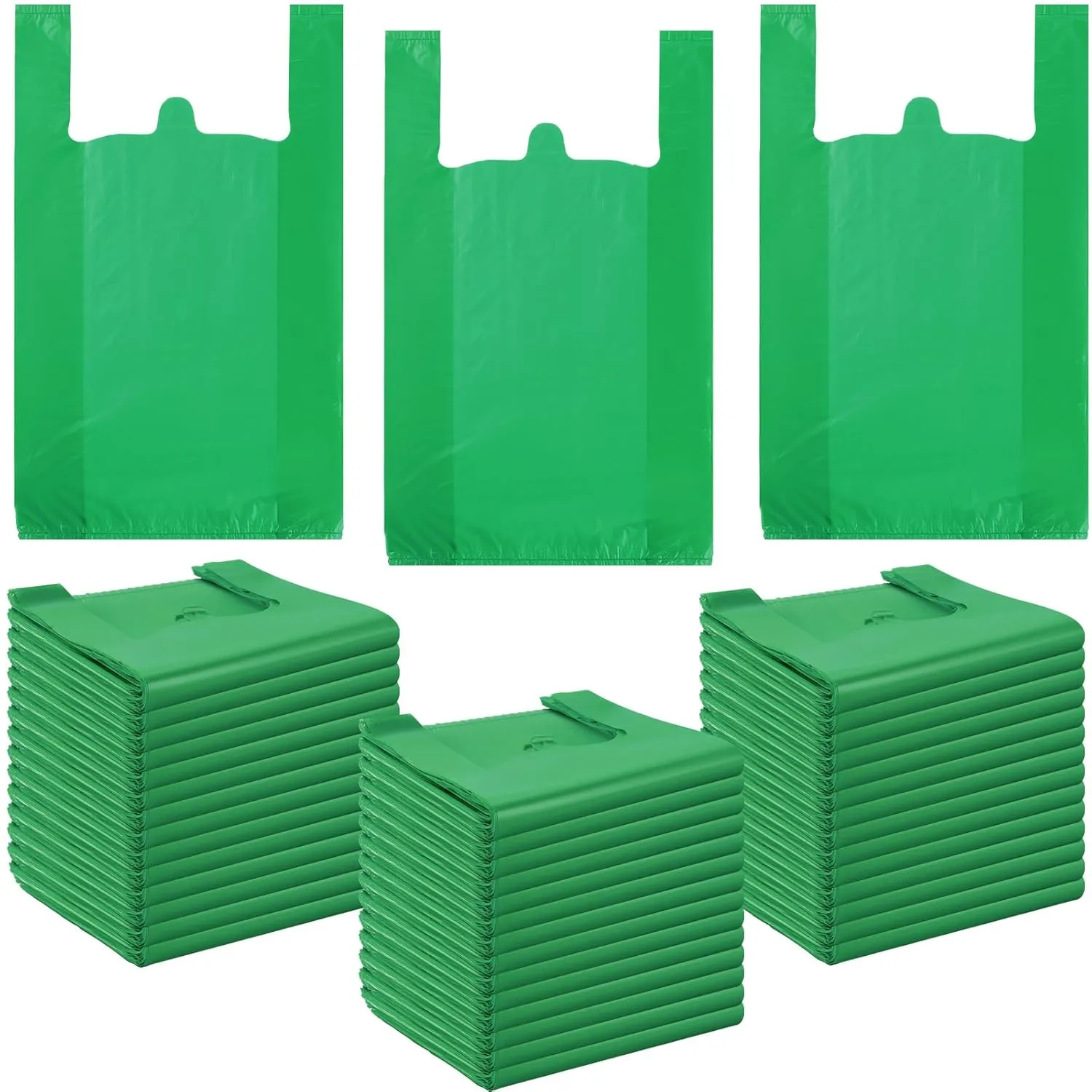 300 Pcs T Shirt Bags Bulk Plastic Shopping Grocery Retail Bags with Handles 12 x 20 Inch for Small Business, Supermarket, Restaurant(Green)