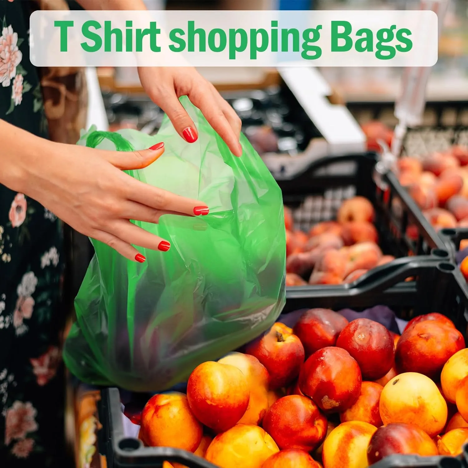 300 Pcs T Shirt Bags Bulk Plastic Shopping Grocery Retail Bags with Handles 12 x 20 Inch for Small Business, Supermarket, Restaurant(Green)