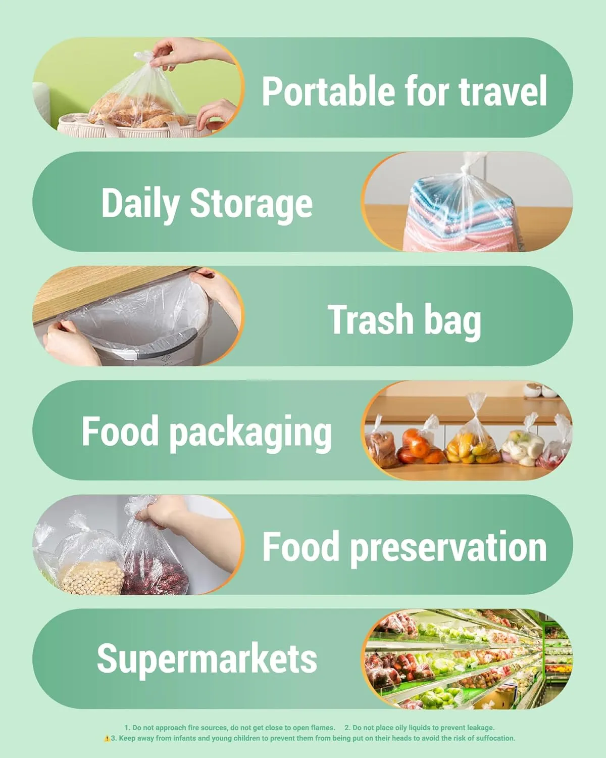 300 Pcs/Roll Crystal Clear Plastic Produce Bags, 12.5 x 16.5 IN Food Storage Roll Bags for Kitchen, Fruits, BPA Free